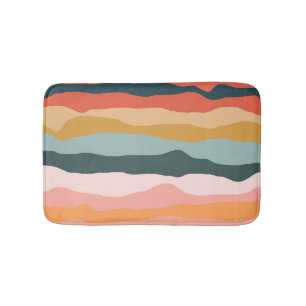 Abstract Colorful Earthy Coral Stripe Pattern Bath Mat