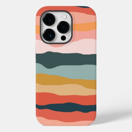 Abstract Colorful Earthy Coral Stripe Pattern Case_Mate iPhone 14 Pro Case