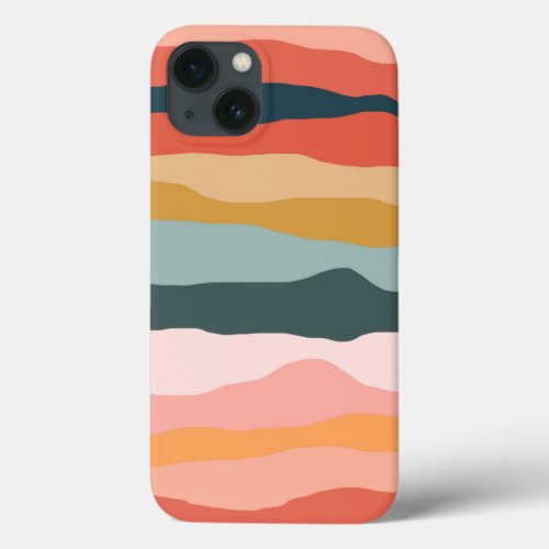 Abstract Colorful Earthy Coral Stripe Pattern iPhone 13 Case