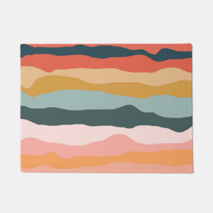 Abstract Colorful Earthy Coral Stripe Pattern Doormat