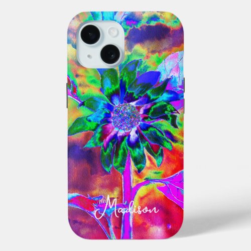  Abstract colorful elegant sunflower  iPhone 15 Case