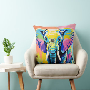 Abstract colorful elephant throw pillow