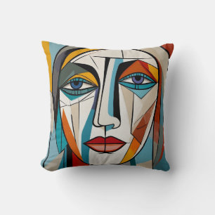 Abstract Colorful Face Throw Pillow