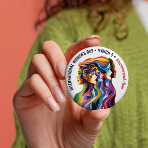 Abstract Colorful Faces Women's Day   IWD Button