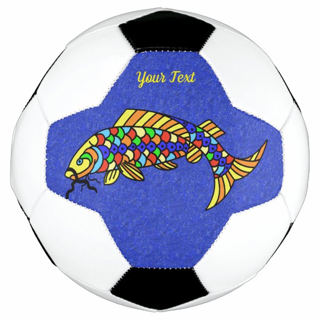 Abstract Colorful Fancy Fish on Vibrant Blue Soccer Ball (Front)