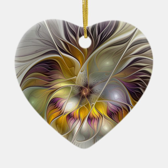 Abstract Colorful Fantasy Flower Fractal Art Ceramic Ornament (Front)