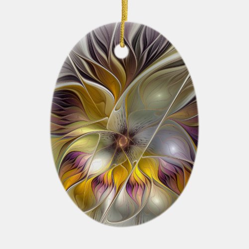 Abstract Colorful Fantasy Flower Fractal Art Ceramic Ornament