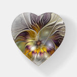 Abstract Colorful Fantasy Flower Fractal Art Heart Paperweight