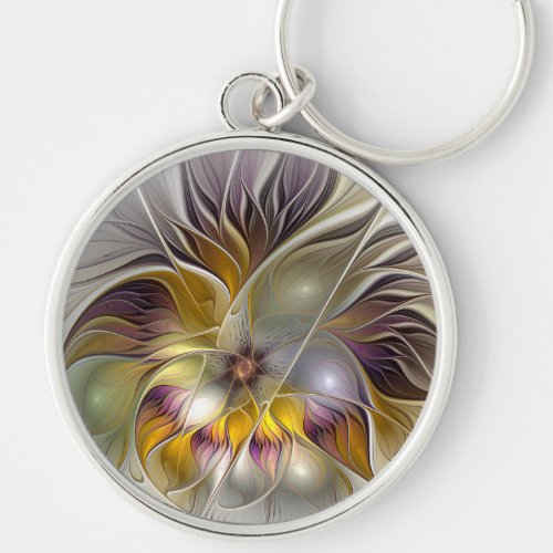 Abstract Colorful Fantasy Flower Fractal Art Keychain