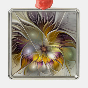 Abstract Colorful Fantasy Flower Fractal Art Metal Ornament