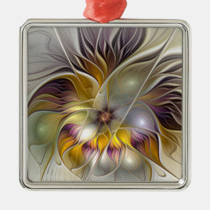 Abstract Colorful Fantasy Flower Fractal Art Metal Ornament