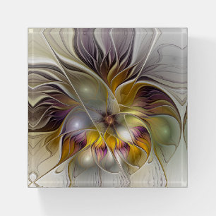 Abstract Colorful Fantasy Flower Fractal Art Paperweight