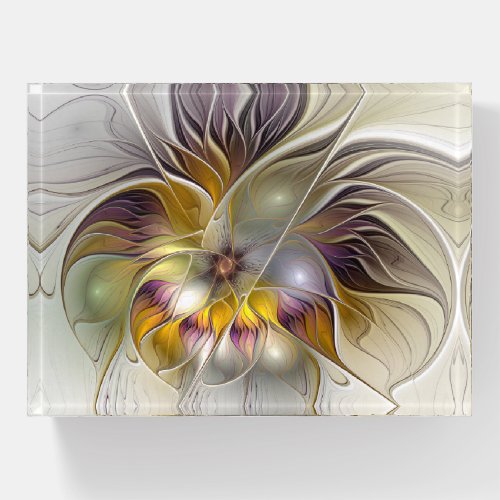 Abstract Colorful Fantasy Flower Fractal Art Paperweight