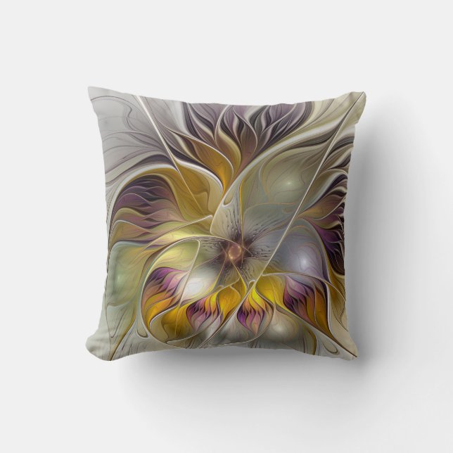 Abstract Colorful Fantasy Flower Fractal Art Throw Pillow (Front)