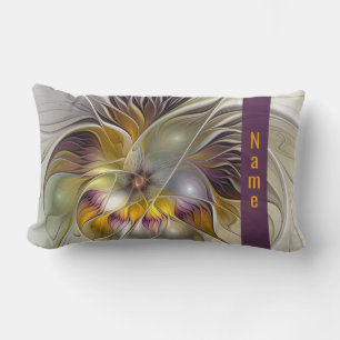 Abstract Colorful Fantasy Flower Fractal Name Lumbar Pillow