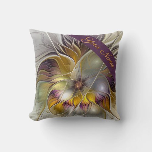 Abstract Colorful Fantasy Flower Fractal Name Throw Pillow