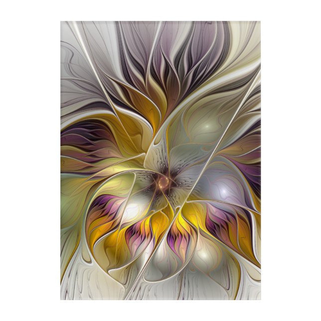 Abstract Colorful Fantasy Flower Modern Fractal Acrylic Print (Front)