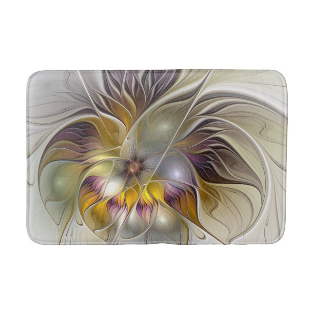 Abstract Colorful Fantasy Flower Modern Fractal Bath Mat (Front)
