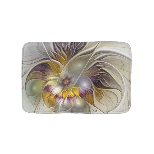 Abstract Colorful Fantasy Flower Modern Fractal Bath Mat (Front)