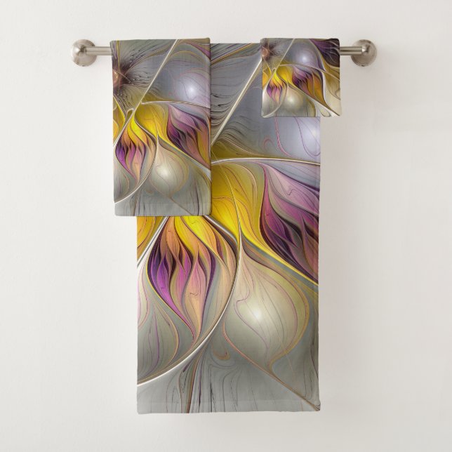 Abstract Colorful Fantasy Flower Modern Fractal Bath Towel Set (Insitu)