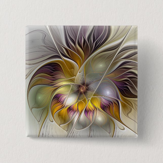 Abstract Colorful Fantasy Flower Modern Fractal Button (Front)