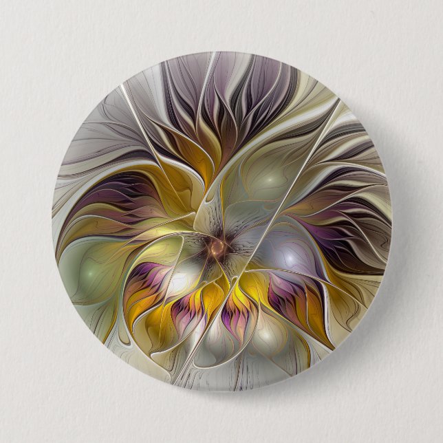 Abstract Colorful Fantasy Flower Modern Fractal Button (Front)