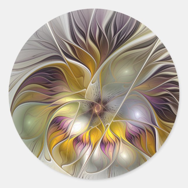 Abstract Colorful Fantasy Flower Modern Fractal Classic Round Sticker (Front)