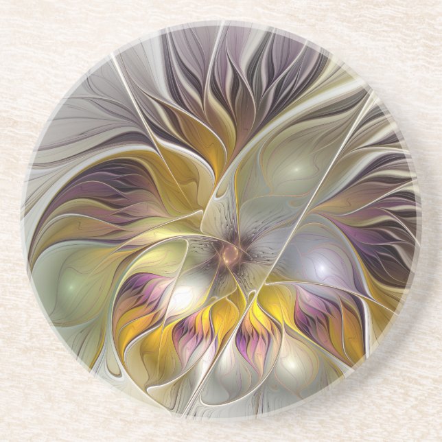 Abstract Colorful Fantasy Flower Modern Fractal Coaster (Front)