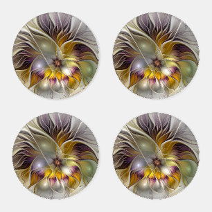 Abstract Colorful Fantasy Flower Modern Fractal Coaster Set