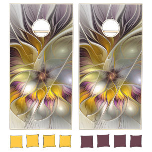 Abstract Colorful Fantasy Flower Modern Fractal Cornhole Set