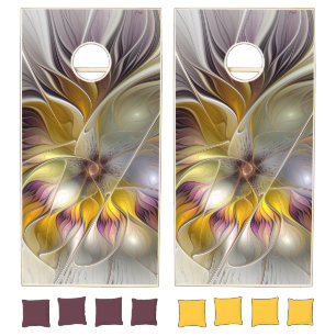 Abstract Colorful Fantasy Flower Modern Fractal Cornhole Set