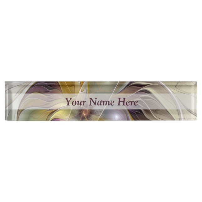 Abstract Colorful Fantasy Flower Modern Fractal Desk Name Plate (Front)