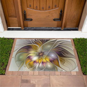 Abstract Colorful Fantasy Flower Modern Fractal Doormat