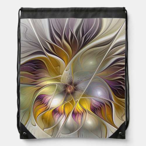 Abstract Colorful Fantasy Flower Modern Fractal Drawstring Bag