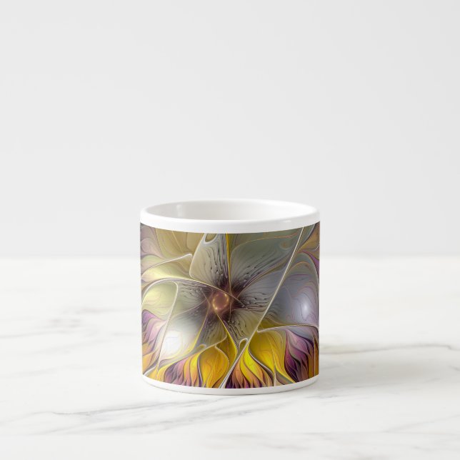 Abstract Colorful Fantasy Flower Modern Fractal Espresso Cup (Front)