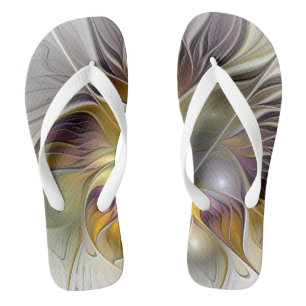 Abstract Colorful Fantasy Flower Modern Fractal Flip Flops