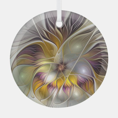 Abstract Colorful Fantasy Flower Modern Fractal Glass Ornament