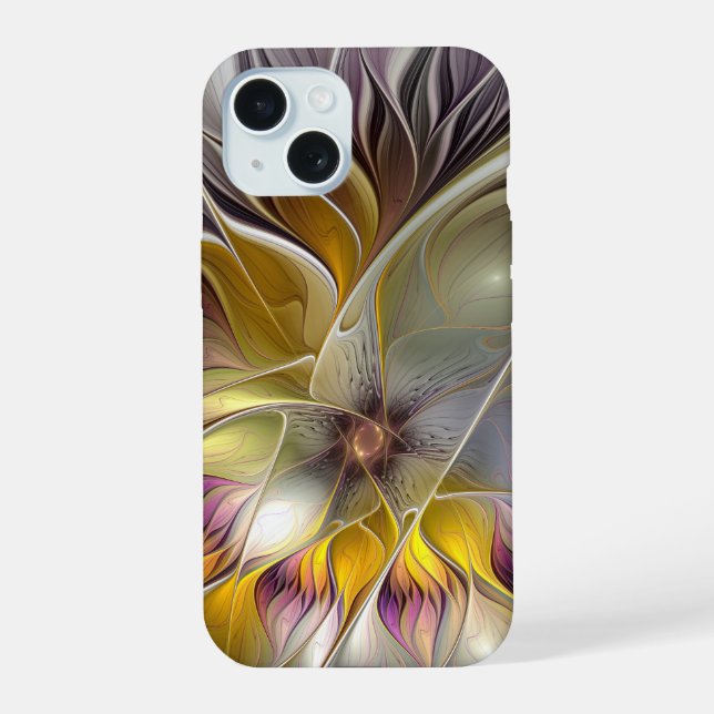 Abstract Colorful Fantasy Flower Modern Fractal iPhone 15 Case (Back)