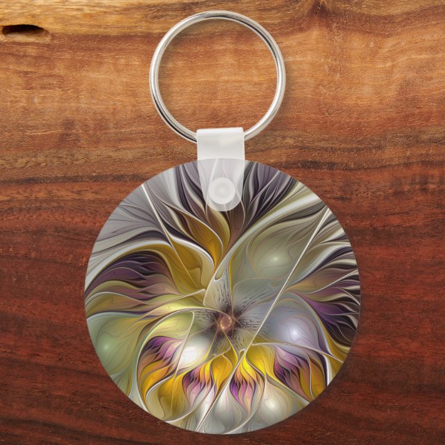 Abstract Colorful Fantasy Flower Modern Fractal Keychain (Front)