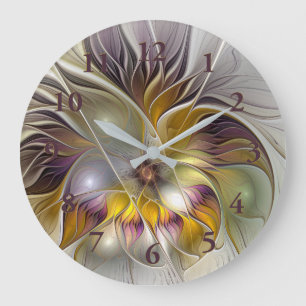 Abstract Colorful Fantasy Flower Modern Fractal Large Clock
