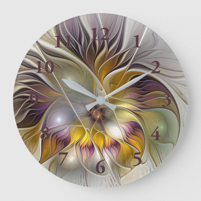 Abstract Colorful Fantasy Flower Modern Fractal Large Clock (Front)