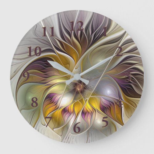 Abstract Colorful Fantasy Flower Modern Fractal Large Clock