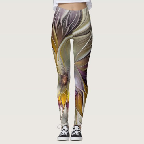 Abstract Colorful Fantasy Flower Modern Fractal Leggings