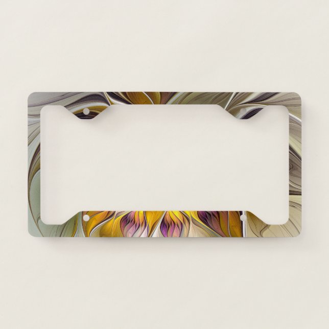 Abstract Colorful Fantasy Flower Modern Fractal License Plate Frame (Front)
