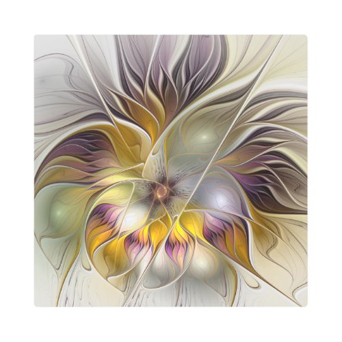 Abstract Colorful Fantasy Flower Modern Fractal Metal Print