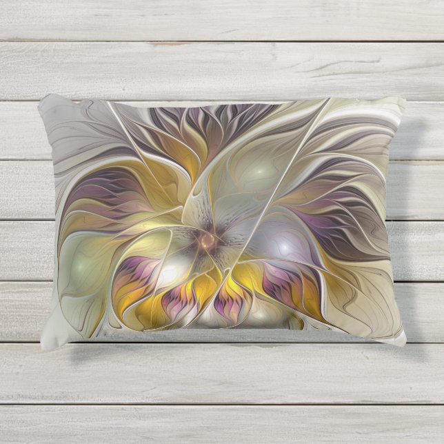 Abstract Colorful Fantasy Flower Modern Fractal Outdoor Pillow (Front)