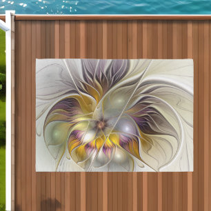 Abstract Colorful Fantasy Flower Modern Fractal Outdoor Rug