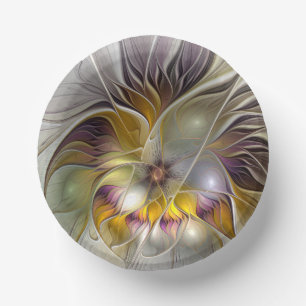 Abstract Colorful Fantasy Flower Modern Fractal Paper Bowls