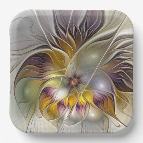Abstract Colorful Fantasy Flower Modern Fractal Paper Plates