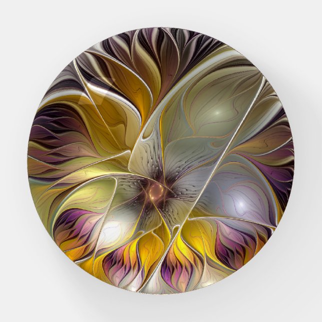 Abstract Colorful Fantasy Flower Modern Fractal Paperweight (Front)